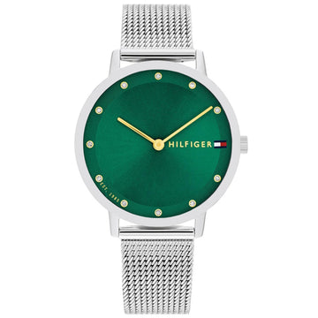 Γυναικείο ρολόι Tommy Hilfiger Pippa 1782762 με ασημί ατσάλινο μπρασελέ και πράσινο καντράν 35mm με ζιργκόν.